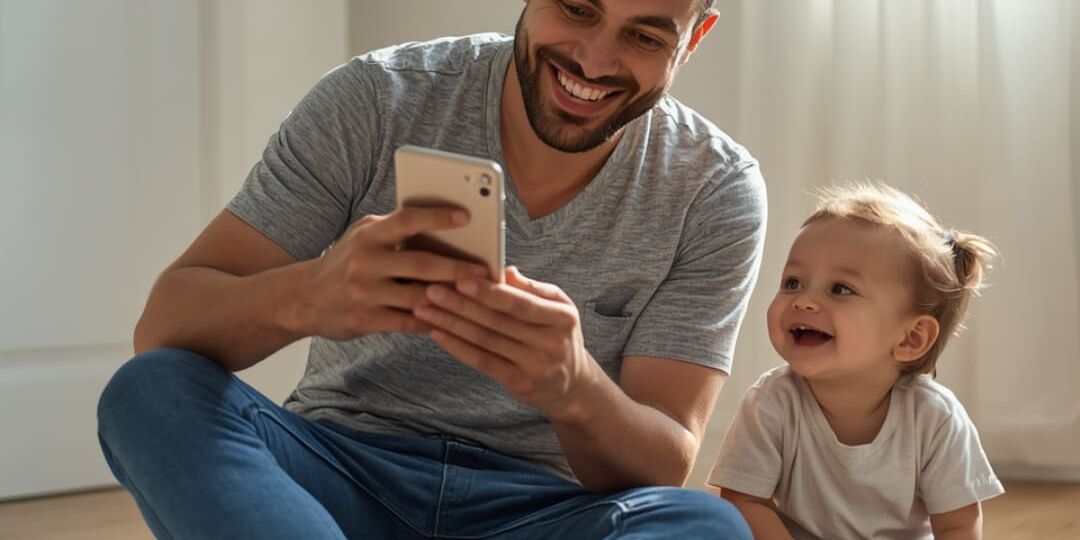 Father and young child spending time together at home